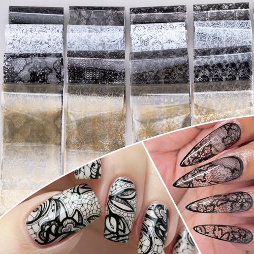 SmallCat Nail Transfer Foil - 20 Sheets Black, White, Gold, 7.87"x1.57"
