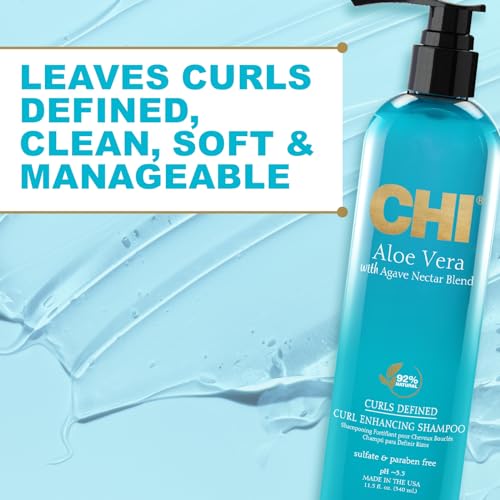 CHI Aloe Vera Curl Enhancing Shampoo, Sulfate-Free Hydrating Hair Care, 11.5 Oz
