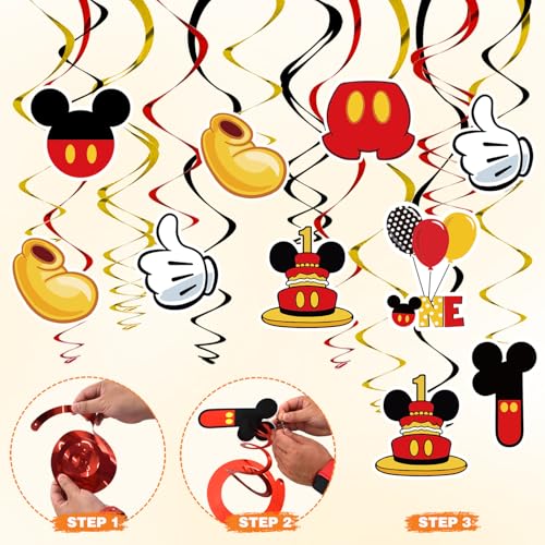 Red Mouse 1st Birthday Hanging Swirl Decorations - 38 Pcs