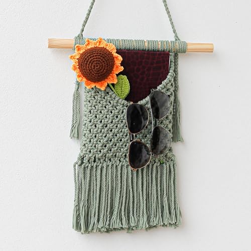 Macrame Wall Hanging Basket - Sage Green, 13x15 inches | Boho Mail Organizer & Key Holder