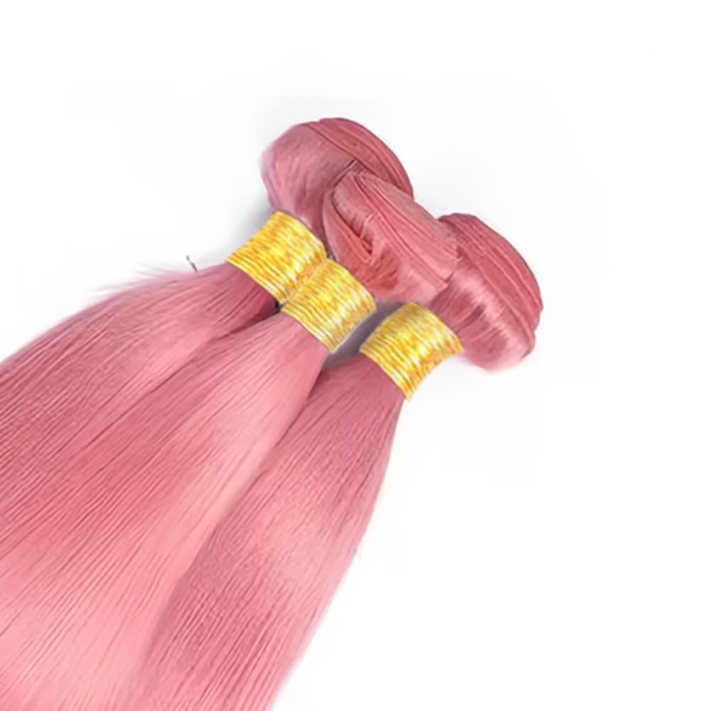 Pink Bundles Human Hair Straight Bundles 30 32 34 Inch Unprocessed Brazilian Virgin Hair 3 Bundle 50 Gram Per Bundle Deals Quick Weave Hair Extensions For Woman