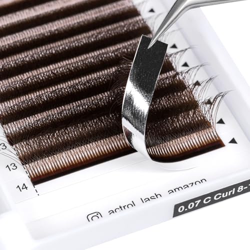 ACTROL Brown W7D Lashes Extensions 0.07mm D Curl 8-15mm Mix