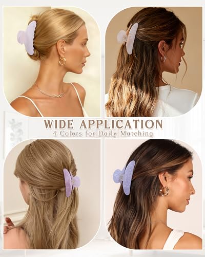 Lourny 4.1 Inch Large Acrylic Hair Claw Clips - Pink Purple Champagne Blue Grey (4 Colors)
