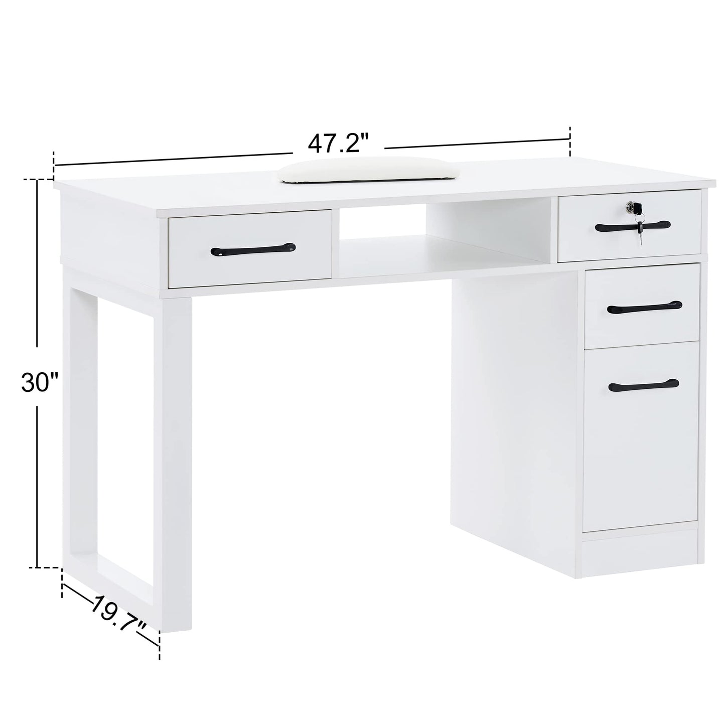 BarberPub Nail Makeup Desk with Drawers Manicure Table Cabinet Storage Beauty Salon Home Office Workstation 2844 (White)