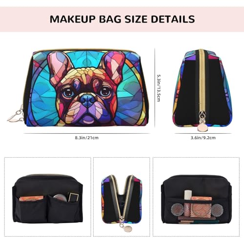 French Bulldog Leather Makeup Bag - Large Capacity Travel Cosmetic Pouch
