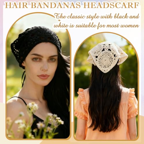 JATEBI 4-Pack Vintage Crochet Lace Triangle Head Scarves Women’s Hair Accessories