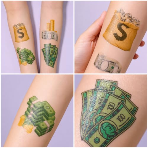 96 PCS Kids Fun Money Temporary Tattoos Set with Dollar Sign Stickers