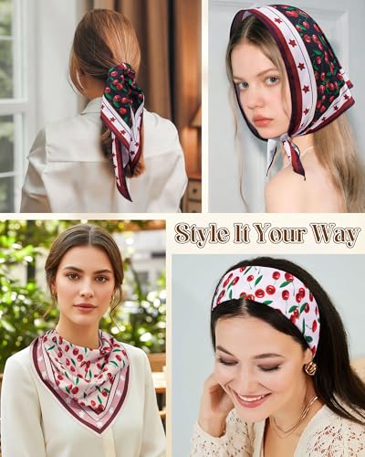 Mesovor Cherry 3 Pack Triangle Tie-Back Headbands - Stylish Hair Scarf Set
