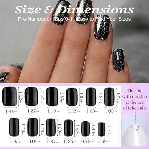 Rimudecure Short Square Press On Nails with Glitter & Protective Gel
