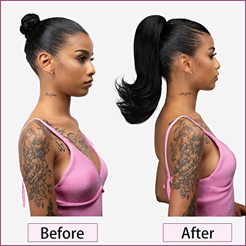 YUMOREAL 14-Inch Short Black Drawstring Ponytail Extension with End Curls