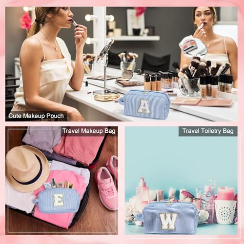 YOOLIFE Blue-C Initial Makeup Bag for Teen Girls - Personalized Toiletry & Cosmetic Case