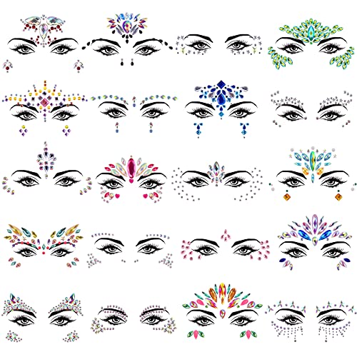 Chic SIQUK Face Jewels - 20 Sets Rhinestone Stickers for Rave