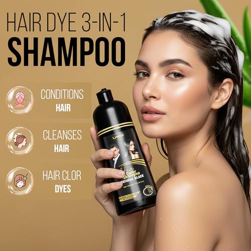 Natural Black Hair Dye Shampoo - 400ml Ammonia-Free Color for Grey Hair