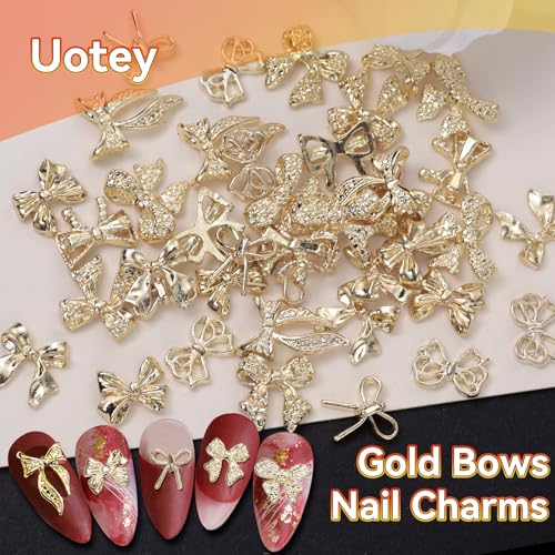 40 Pcs Gold Bow Nail Charms for Nail Art - Shiny Alloy Accessories