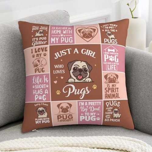 Funny Pug Pillowcase Gift for Pug Lovers - 18x18 Decorative Cover