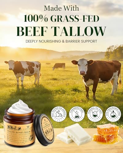 Beef Tallow Face & Body Moisturizer with Honey and Beeswax, Natural Hydrating Cream, 4.2Oz