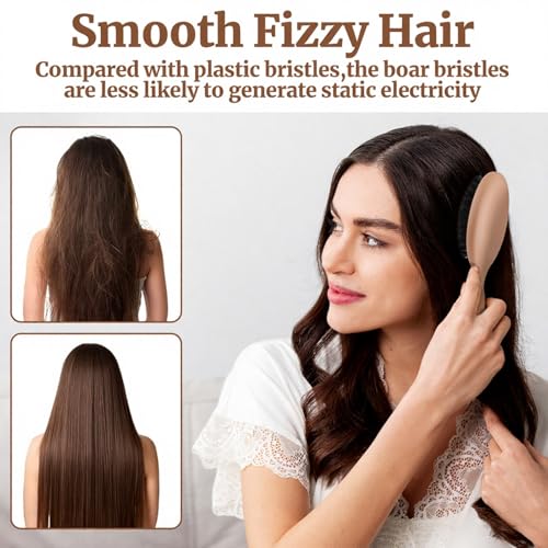 KFHENSOMR Dark Brown Travel Mini Boar Bristle Hair Brush for All Hair Types
