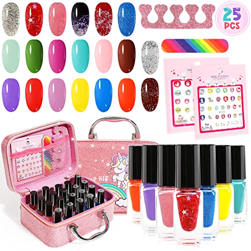 Kids Nail Polish Set - 25 Non-Toxic Peel-Off Colors for Girls