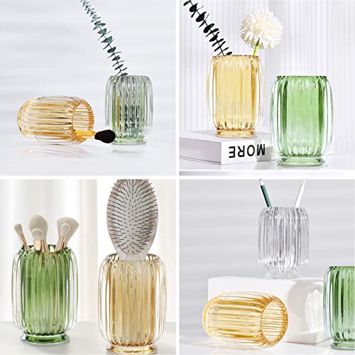 DASITON Green Makeup Brush Holder Organizer - Vintage Glass Storage