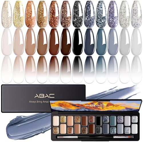 ABAC 24-Color Solid Cream Gel Nail Polish Palette - Glitter & Ombre Set