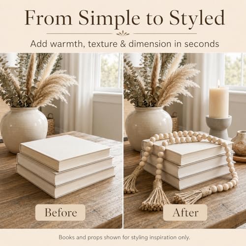 58-Inch Farmhouse Wood Bead Garland with Jute Tassels
