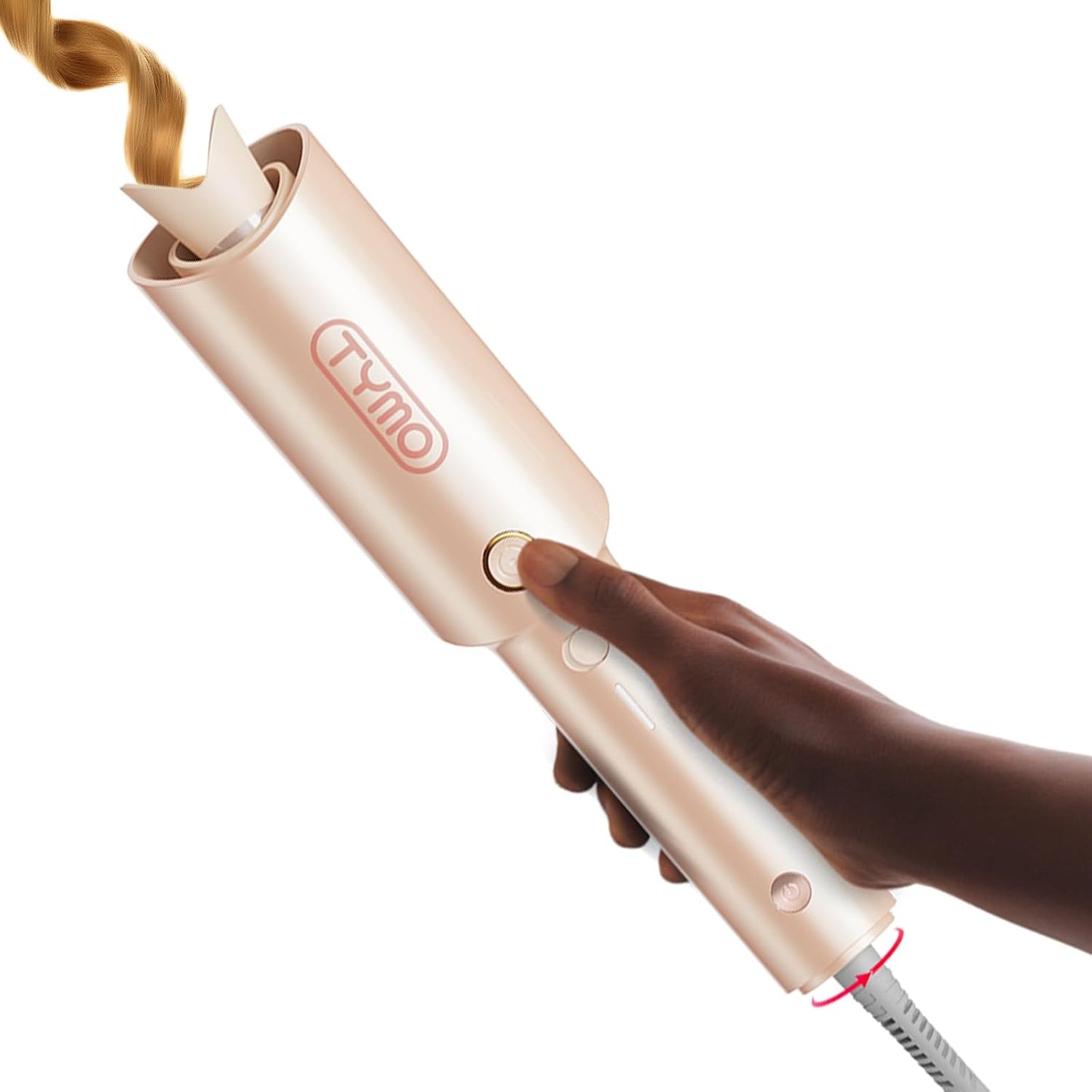 Tymo Automatic Rotating Curling Iron - 1-Inch Beach Waves Curling Wand with Ionic Technology | Lightweight & Dual Voltage for Travel, Ceramic Coating, Peach