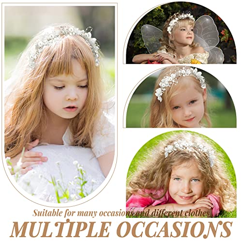 Retrowavy Silver Flower Girl Pearl Headpiece Wedding Communion 2 pcs