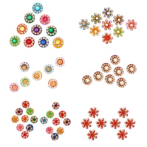 Multicolour Crystal Bindi Pack of 6 for Women - Adhesive Forehead Tikka