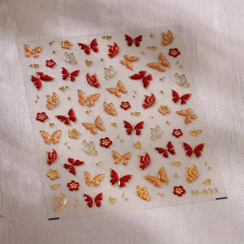 Jeillmone 2 Sheets 5D Embossed Butterfly Nail Stickers for Nail Art