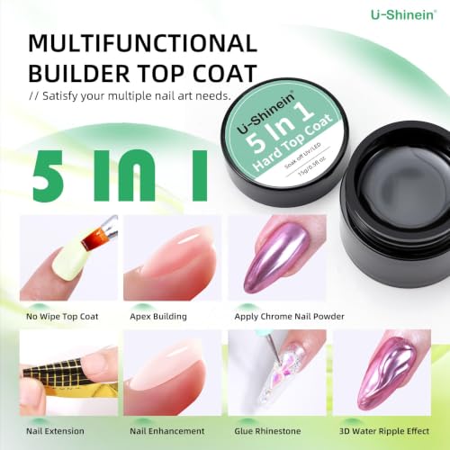 U-Shinein 5-in-1 Clear Non-Sticky Builder Gel & Top Coat - No Wipe, Long Lasting, Nail Extension & Decoration