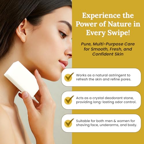 Piedra de Alumbre Alum Stone 100% Pure Alum Block ? Potassium Alum Crystal Stone | Natural, Unscented Deodorant & Aftershave Soothes Razor Burn, Stops Bleeding, Non-Staining, Alcohol-Free