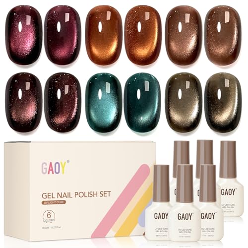 GAOY Antique Beauty Glitter Cat Eye Gel Nail Polish Set - 6 Colors