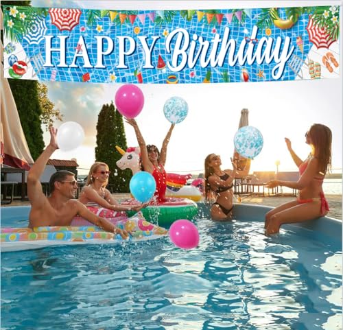 Large Happy Birthday Pool Party Banner - Summer Decorations