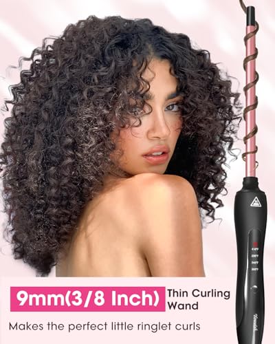 Youuish Rose Gold 3/8 Inch Mini Curling Iron 9mm Tiny Wand for Long Hair