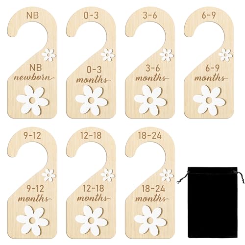 Wooden Baby Closet Dividers - 8Pcs 3D Daisy Organizers for Newborns
