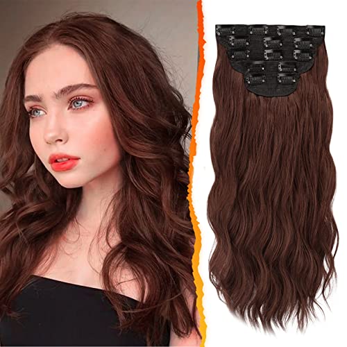 BARSDAR 18 Inch Wavy Clip-in Hair Extensions - Copper Chestnut (5 PCS)