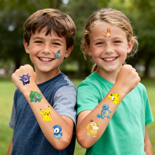 20 Pcs Pokemon Temporary Tattoos for Kids - Fun Party Favors