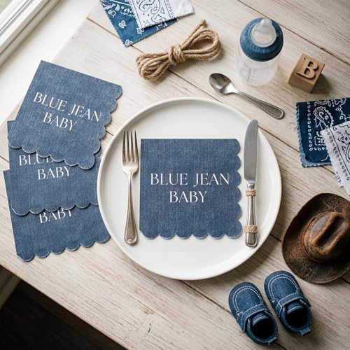 Blue Jean Baby Shower Napkins - 100 Pcs Disposable Party Decor