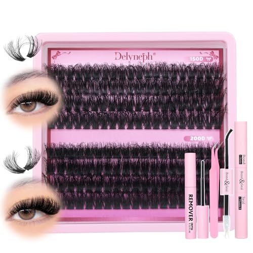 Fluffy Lash Clusters Kit 14-20MM D Curl Eyelash Extensions with Bond & Seal - DIY Wispy Lashes