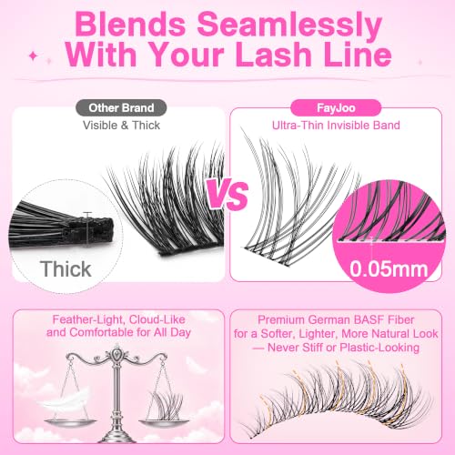 FayJoo Wispy Natural Lash Clusters Kit - 120pcs DIY Eyelash Extensions with Bond & Seal