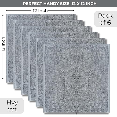 Gray 100% Cotton Extra Thick Wash Cloths - 6 Pack, 12"x12"