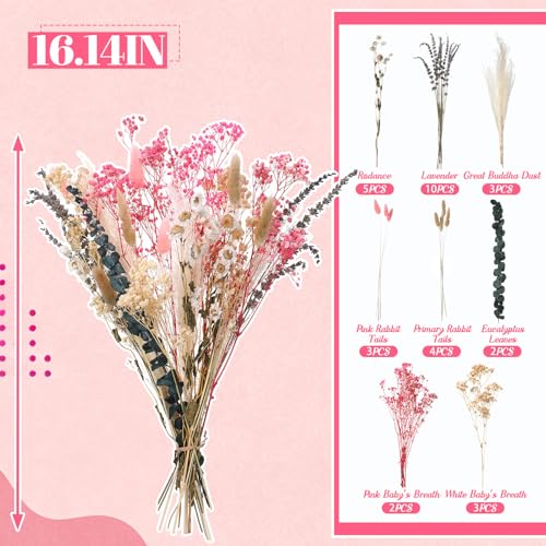 32 PCS Dried Flower Bouquet Set with Pampas, Lavender & Eucalyptus