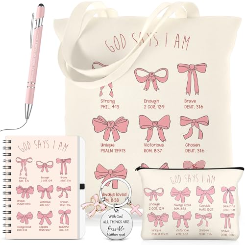 5-Piece Pink Bible Verse Canvas Tote Bag and Stationery Gift Set