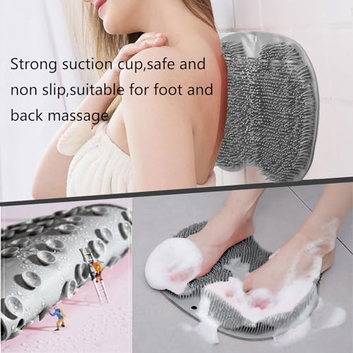 Easkite Grey & Blue Wall-Mounted Shower Foot and Back Scrubber Mat, Silicone Exfoliating Massage Brush