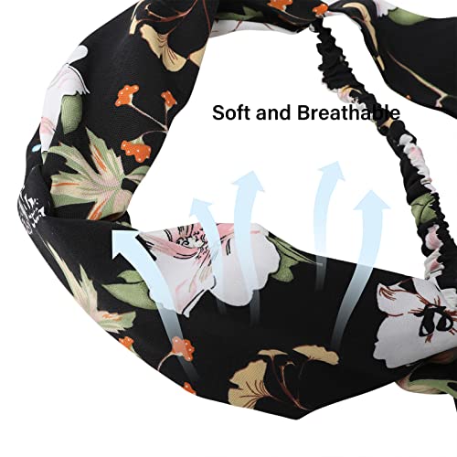 AWAYTR Women's Twist Knotted Chiffon Head Wraps - 3PCS Non-Slip Hairbands for Thick Hair - Light Blue, Light Purple, Black