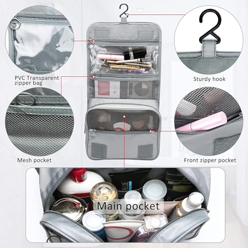 Trawila Gray 2 Travel Hanging Toiletry Bag Waterproof Cosmetic Organizer for Men & Women