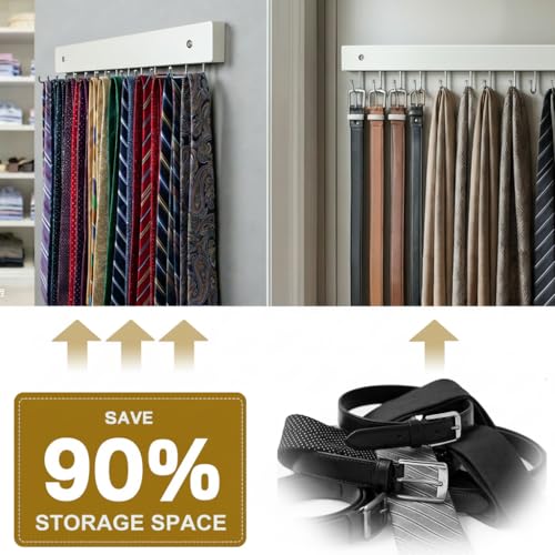 2-Pack Wall-Mounted Wooden Belt & Tie Rack Organizer with 28 Hooks