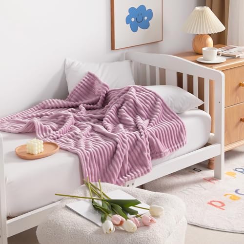 NTBAY Lightweight Toddler Blanket - Reversible Stripes, 30x40 Inches, Light Purple