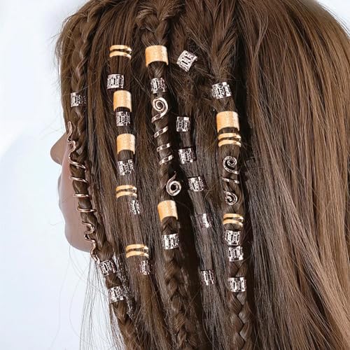 60PCS Silver and Gold Hair Beads for Braids and Dreadlocks
