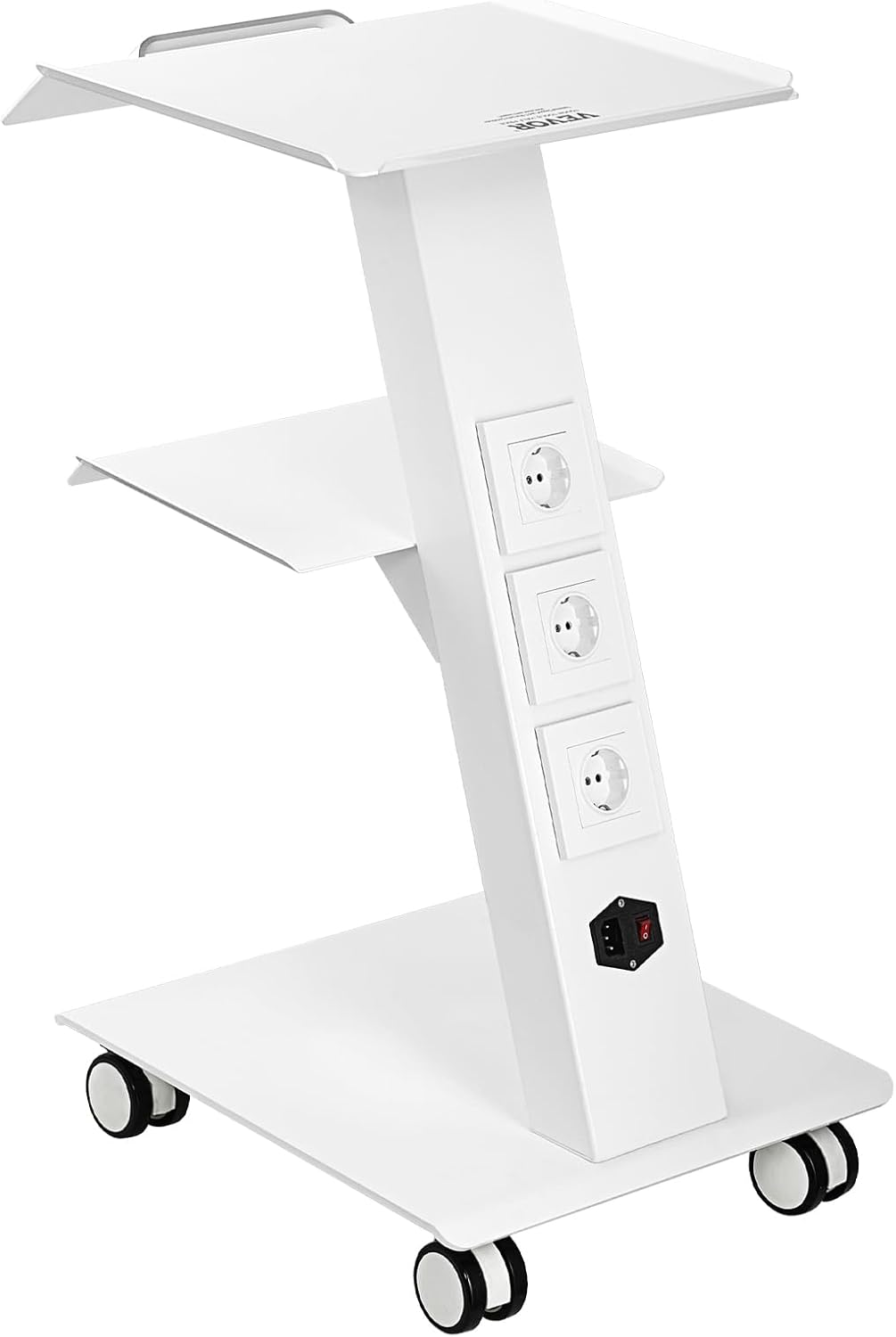 VEVOR Rolling Esthetician Cart - 3-Tier Metal Medical Trolley with Swivel Wheels | 220 lbs Capacity, Mobile Ultrasonic Tray for Beauty & Clinic